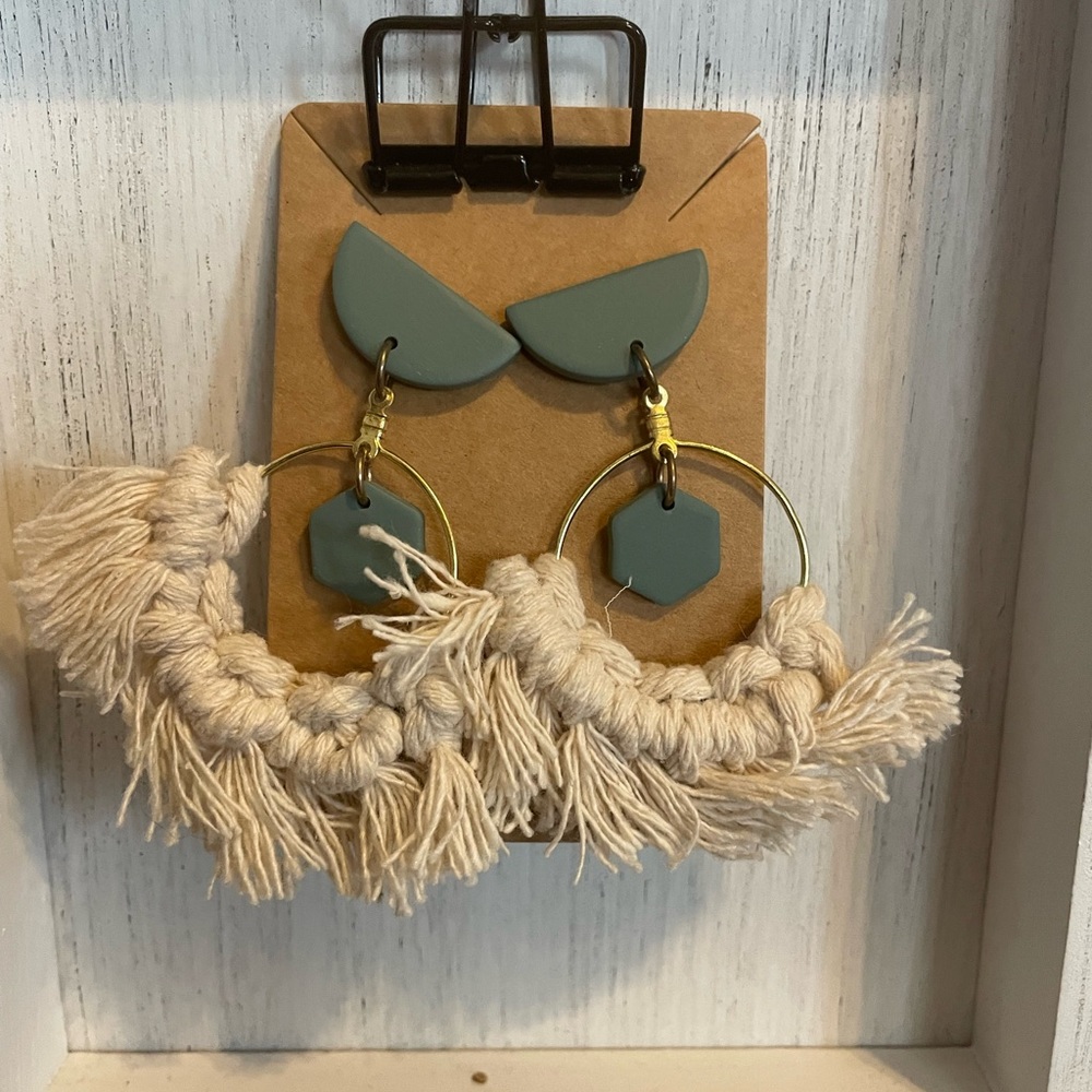 Green Macrome Earrings